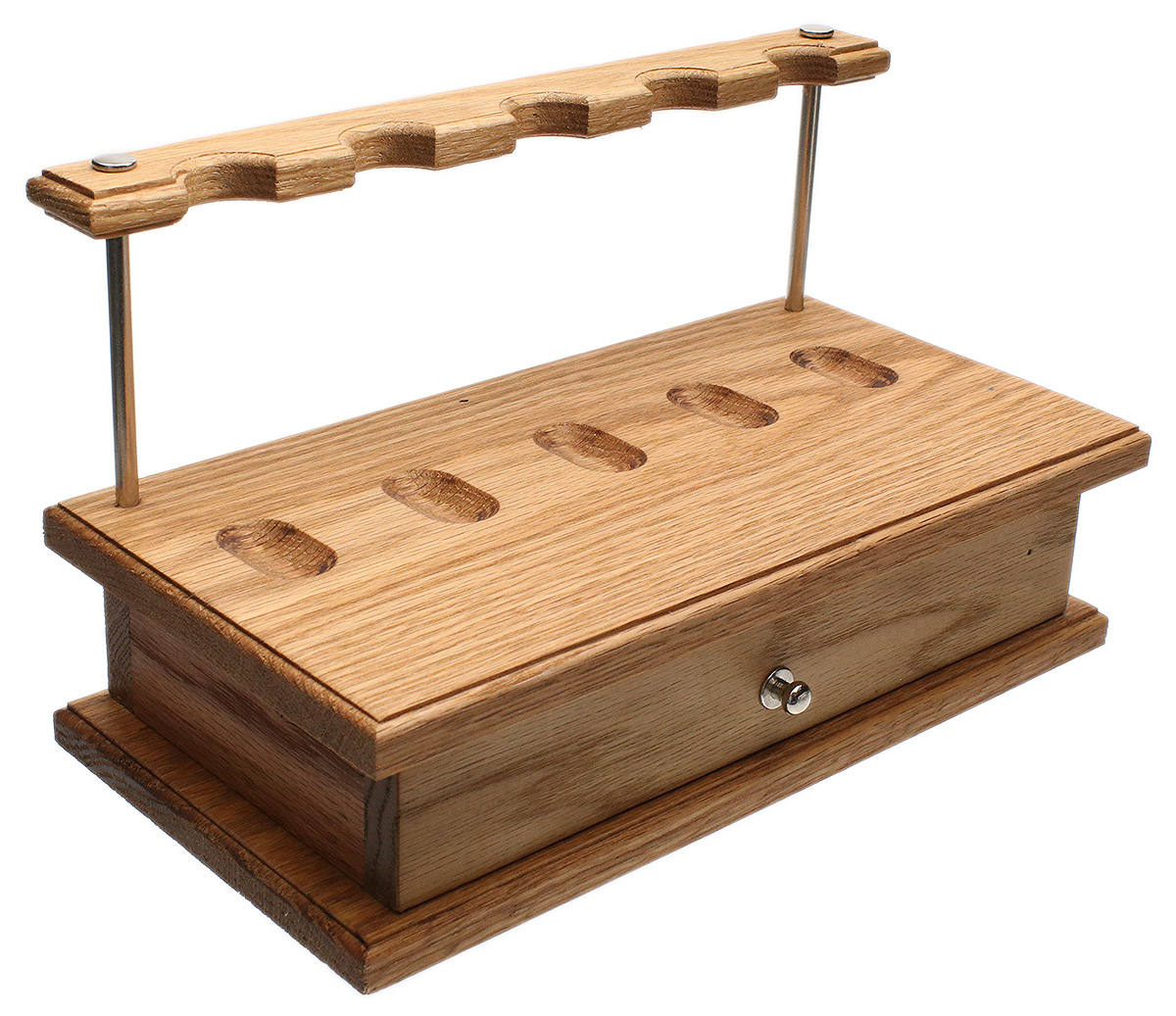 Stands & Pouches Dove Woodworks Red Oak and Brushed Nickel 5 Pipe Stand with Drawer