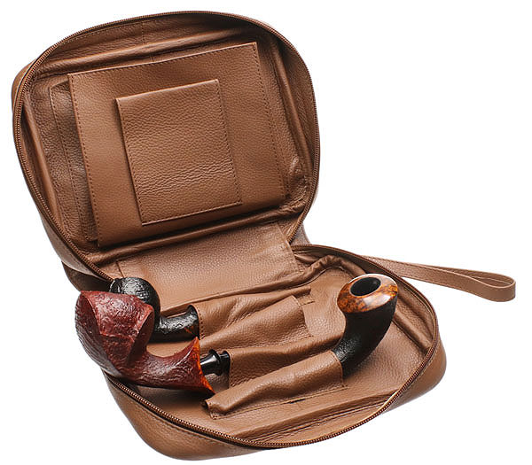Stands & Pouches Smokingpipes Leather 4 Pipe Bag Tan