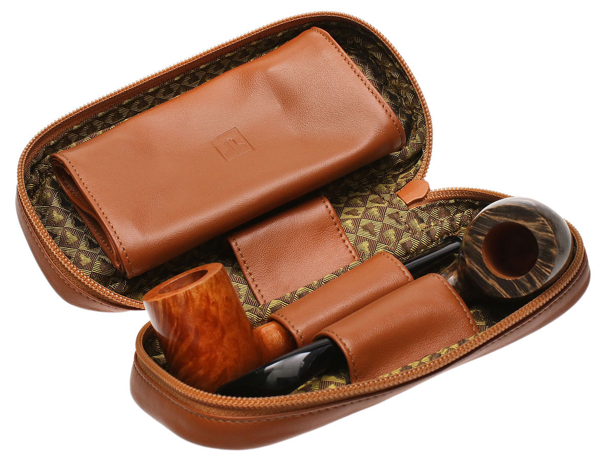 Stands & Pouches Castello Leather 2 Pipe Tobacco Pouch Russet