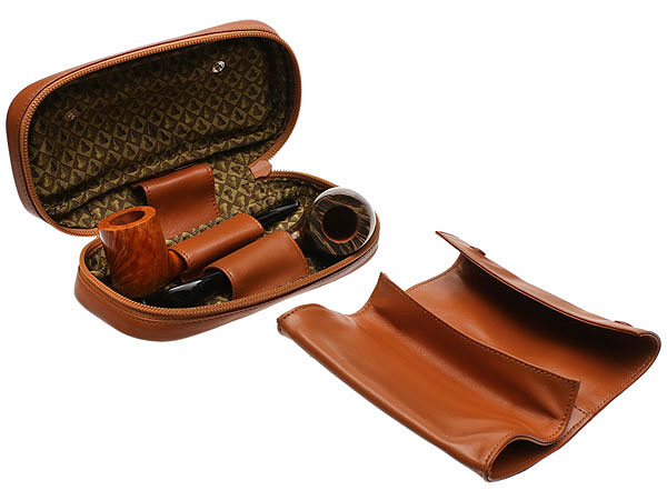 Stands & Pouches Castello Leather 2 Pipe Tobacco Pouch Russet