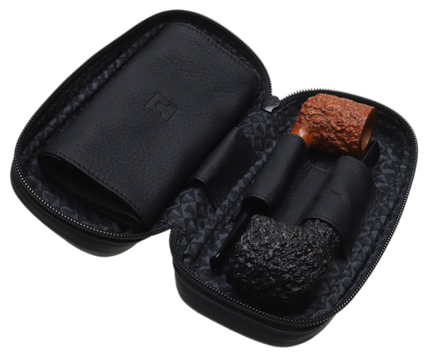 Stands & Pouches Castello Leather 2 Pipe Case with Pouch - Matte Black