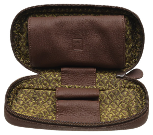 Stands & Pouches Castello Leather 2 Pipe Case with Pouch - Matte Brown