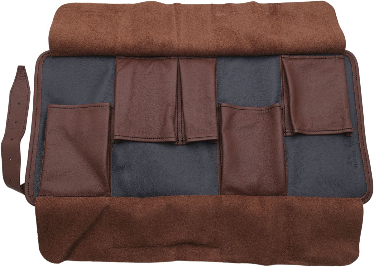 Stands & Pouches Claudio Albieri Italian 4 Pipe Roll Up - Dark Blue/Chestnut