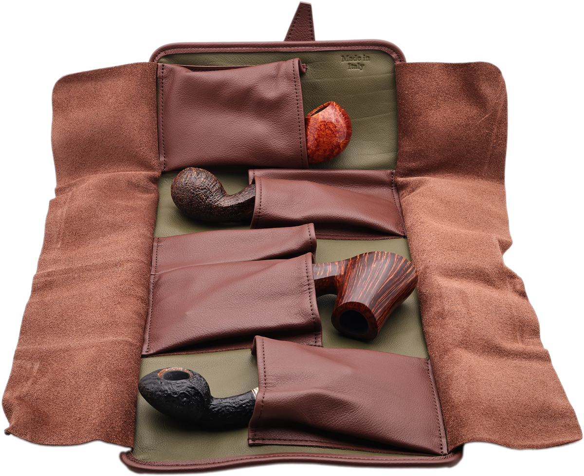 Stands & Pouches Claudio Albieri Italian 4 Pipe Roll Up - Olive/Chestnut