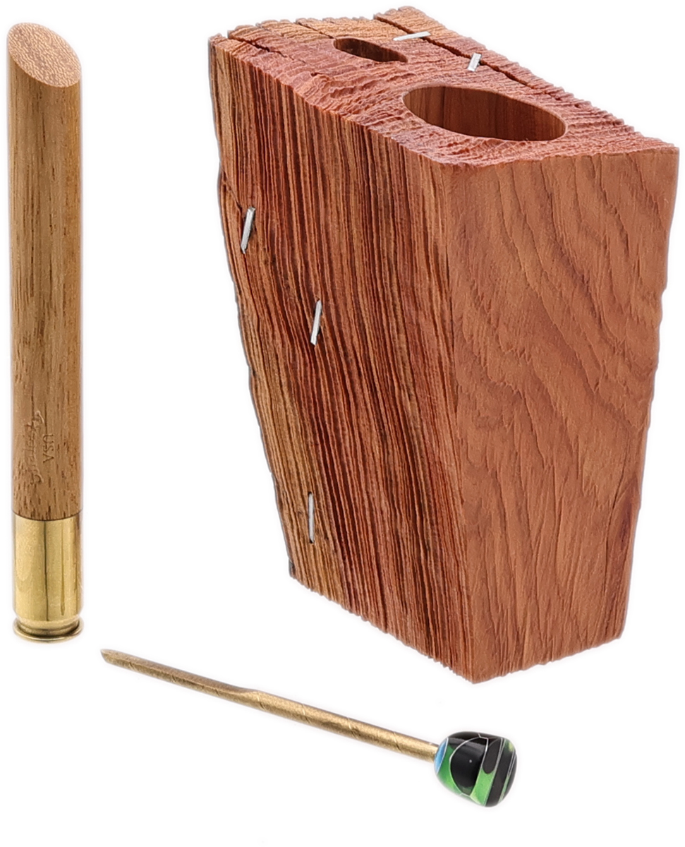 Stands & Pouches Bill Shalosky Pipe Cleaners Holder - Alaskan Yellow Cedar with Movingue Tamper and .45 Auto and Acrylic Rainbow Pick