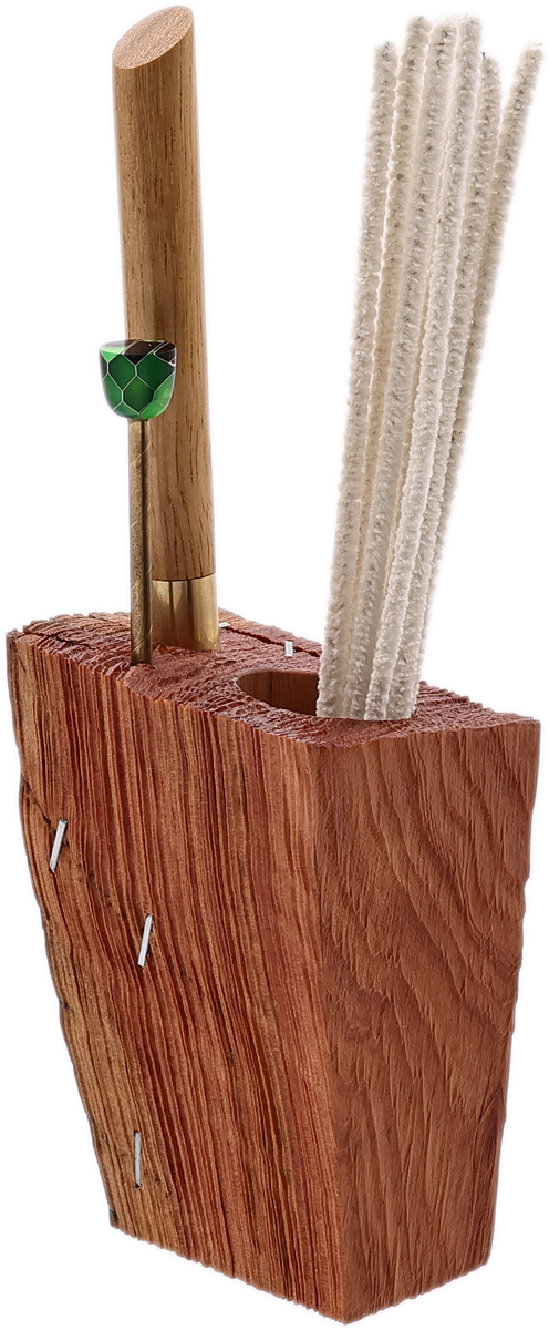 Stands & Pouches Bill Shalosky Pipe Cleaners Holder - Alaskan Yellow Cedar with Movingue Tamper and .45 Auto and Acrylic Rainbow Pick