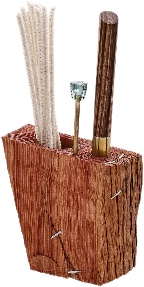 Stands & Pouches Bill Shalosky Pipe Cleaners Holder - Alaskan Yellow Cedar with Zebrawood Tamper and .45 Auto and Acrylic Blue Pick