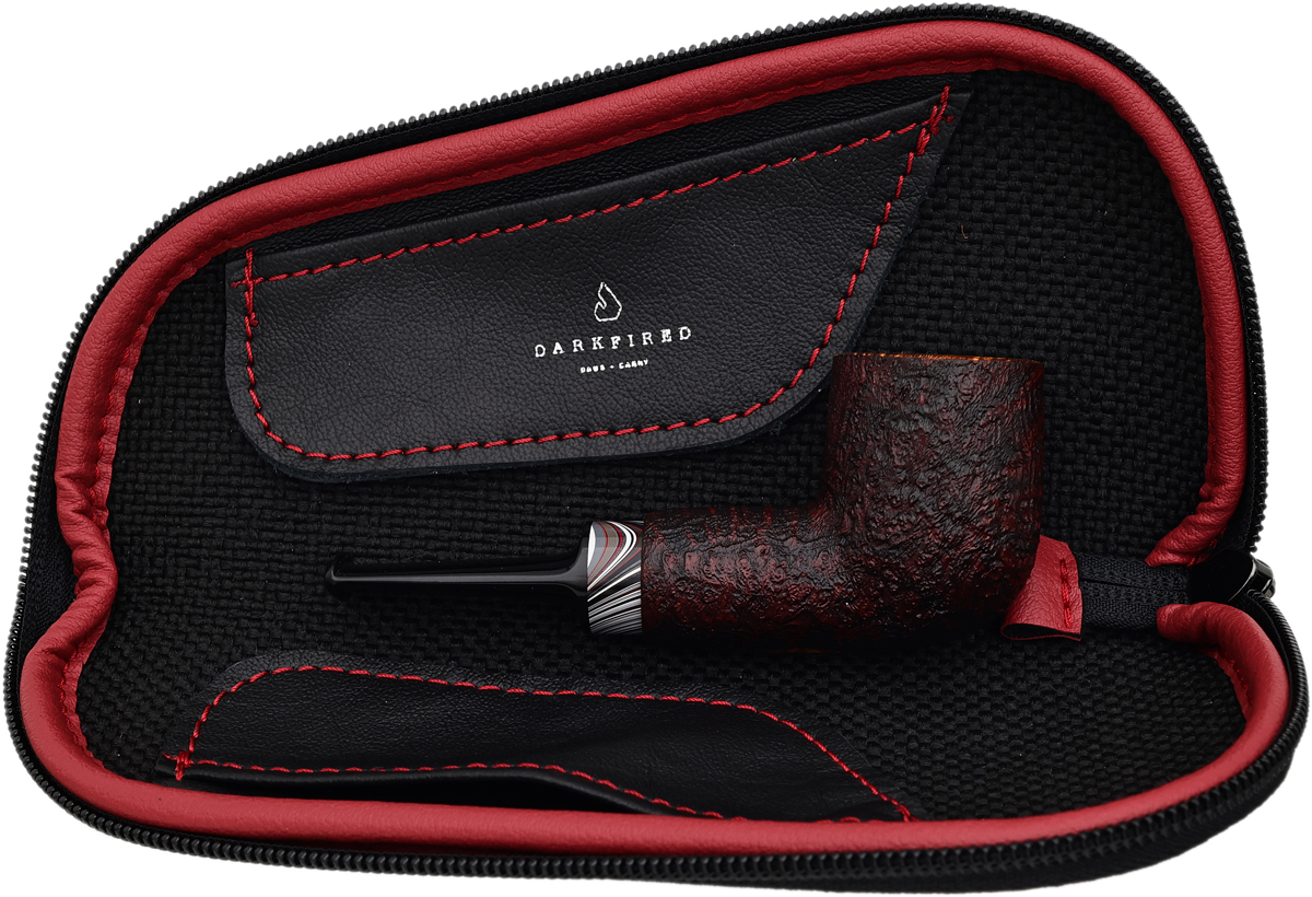 Stands & Pouches Dark Fired Leather Pipe Wallet - Black and Red