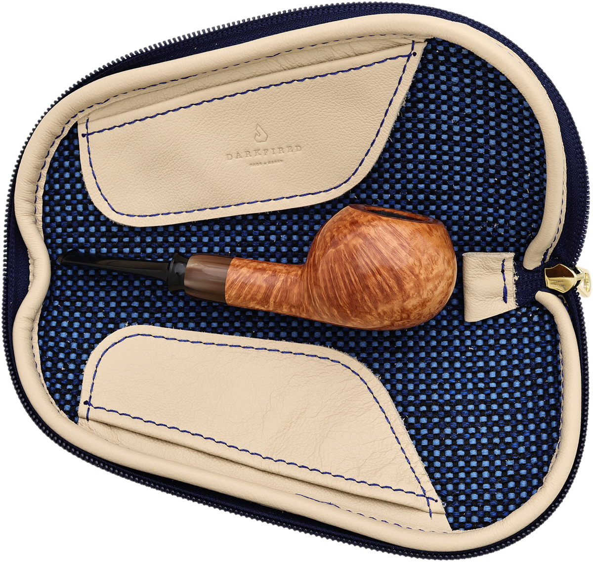 Stands & Pouches Dark Fired Leather Pipe Wallet - Buttercream and Blueberry