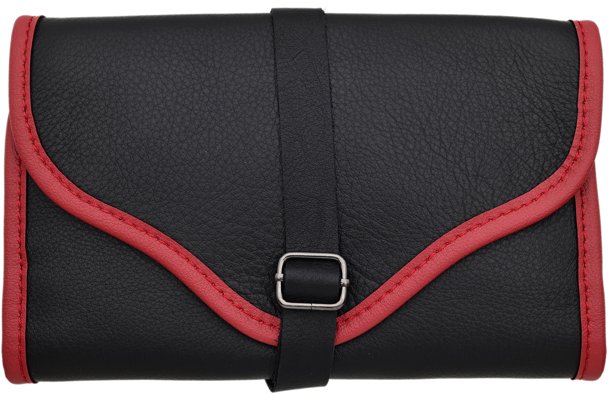 Stands & Pouches Dark Fired Leather 2-Pipe Roll - Black and Red