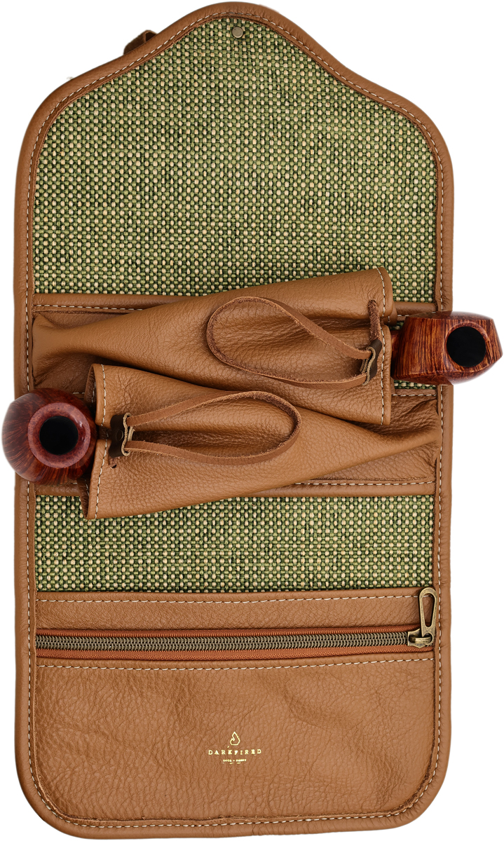 Stands & Pouches Dark Fired Leather 2-Pipe Roll - Saddle and Follie