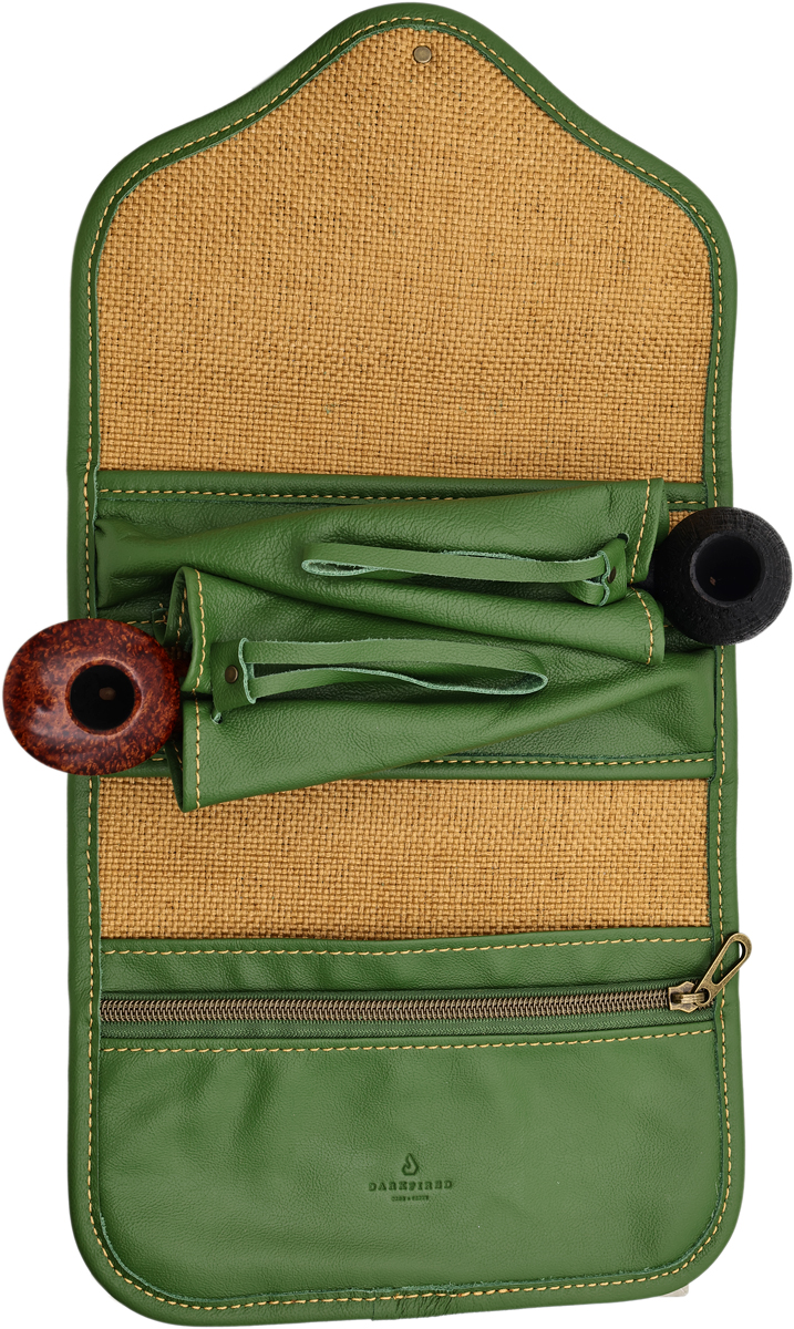 Stands & Pouches Dark Fired Leather 2-Pipe Roll - Seagrass and Gold