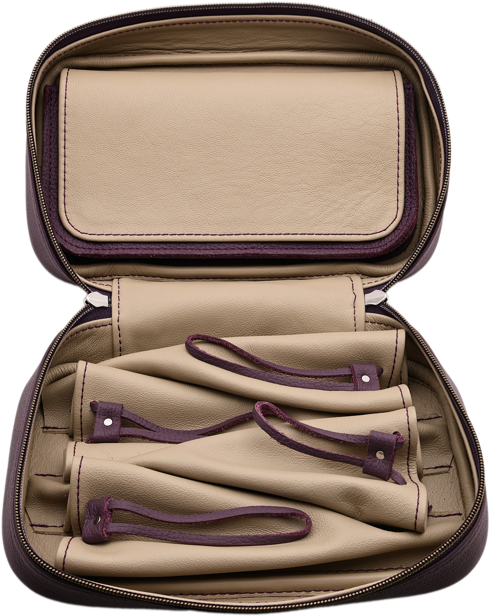 Stands & Pouches Dark Fired Leather 4-Pipe Bag Purple