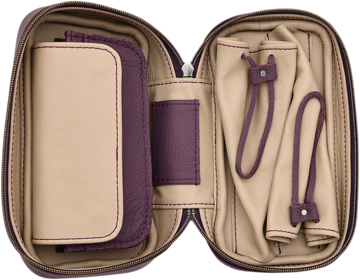 Stands & Pouches Dark Fired Leather 2-Pipe Bag Purple