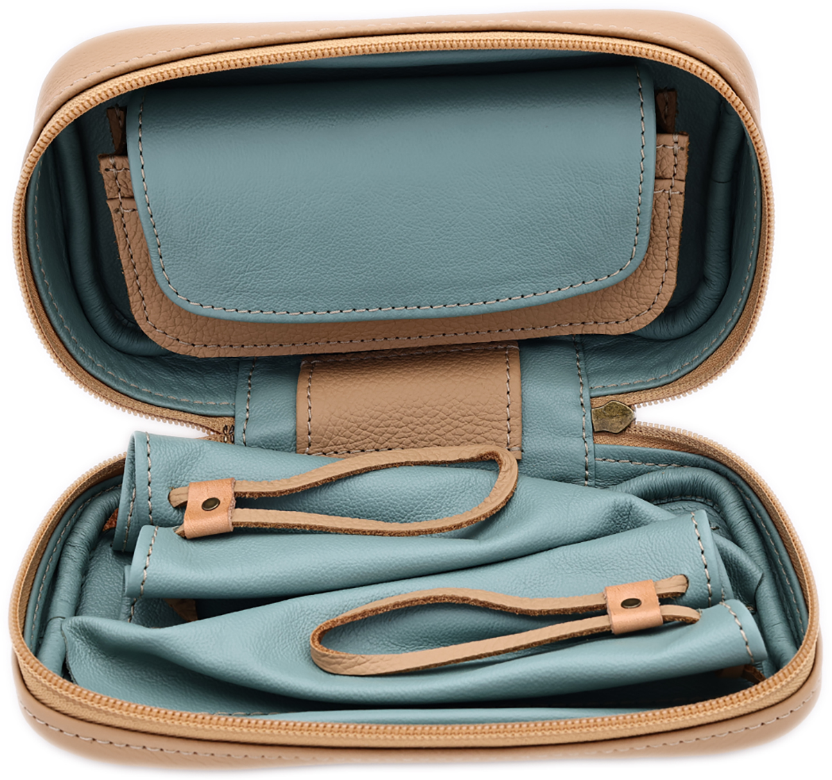 Stands & Pouches Dark Fired Leather 2-Pipe Bag Tan