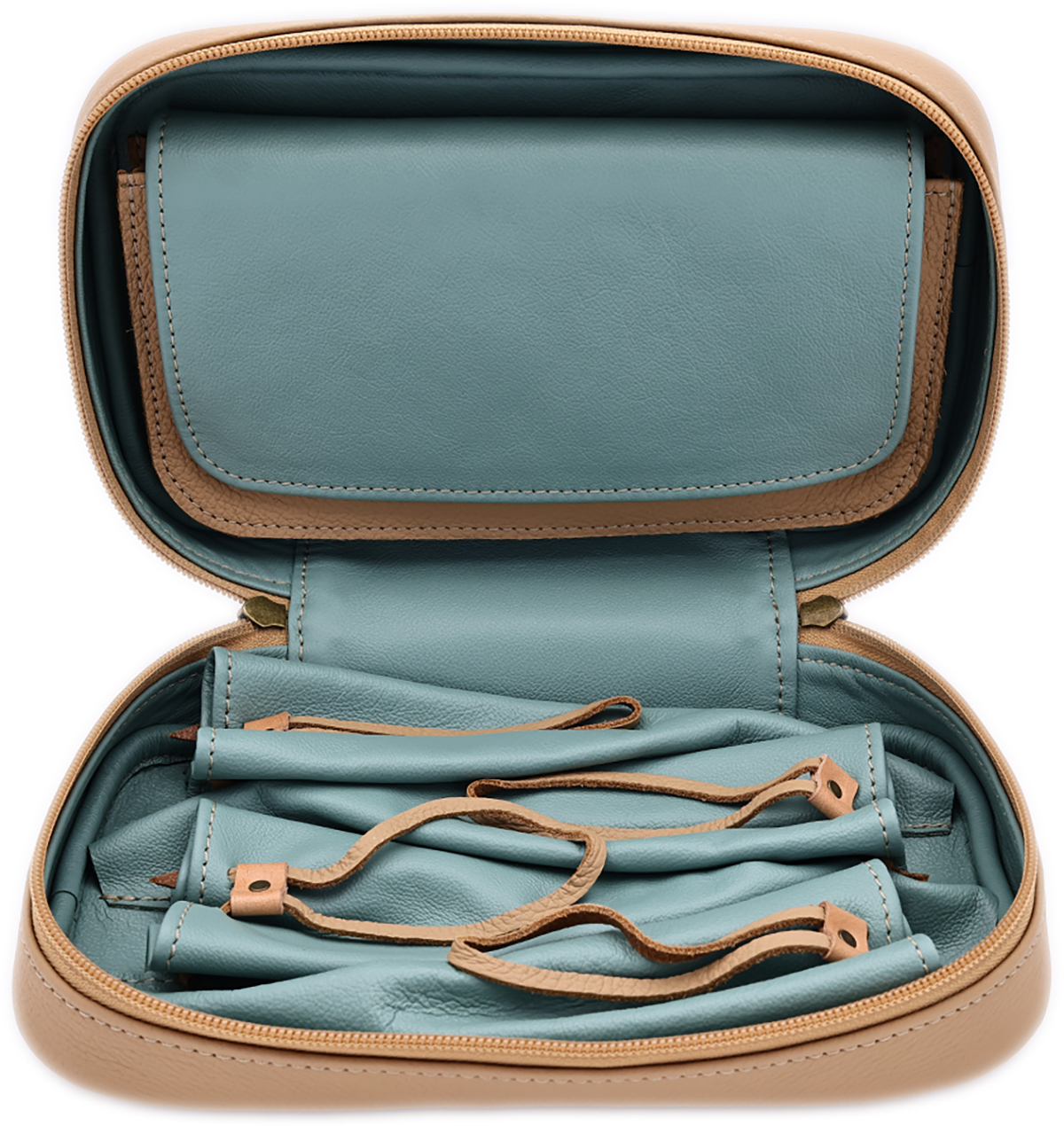 Stands & Pouches Dark Fired Leather 4-Pipe Bag Tan