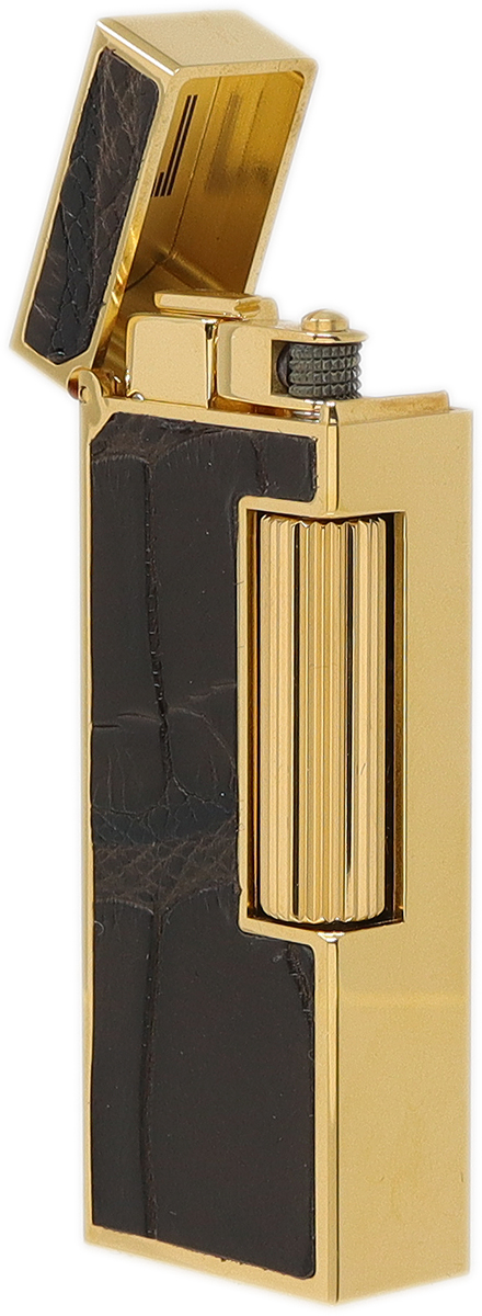 Lighters Dunhill Pipe Lighter - Rollagas Alligator Gold Plate Brown