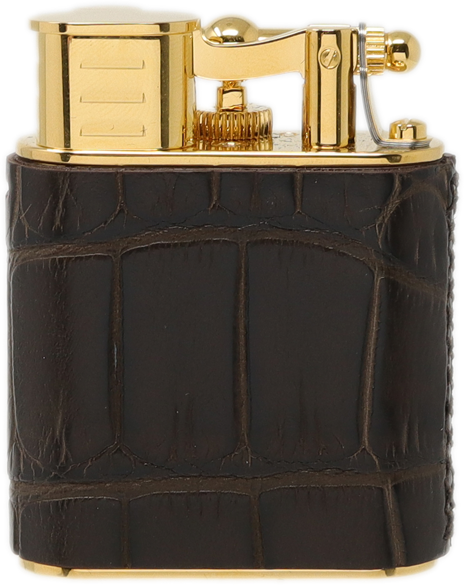 Lighters Dunhill Cigar Lighter - Unique Turbo Alligator Gold Plate Brown