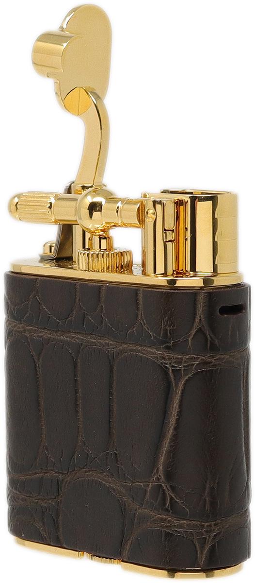 Lighters Dunhill Cigar Lighter - Unique Turbo Alligator Gold Plate Brown