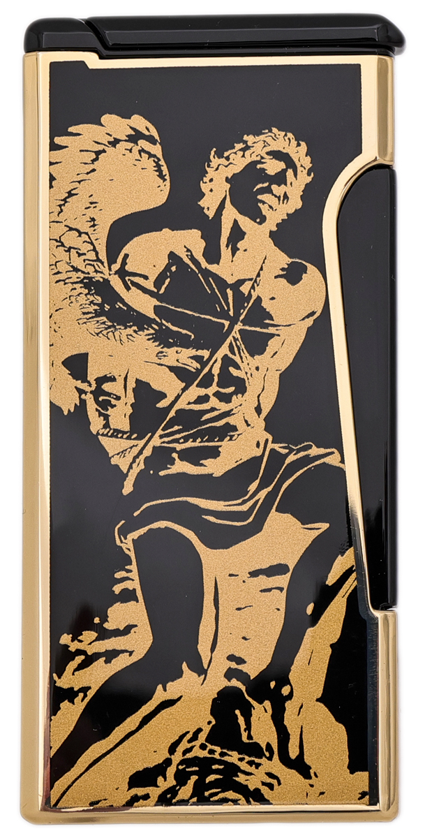 Lighters Prometheus Cigar Lighter - Retro Flint God of Fire (Gold on Black Lacquer)