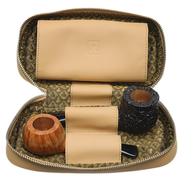 Stands & Pouches Castello Leather 2 Pipe Case with Pouch - Butter