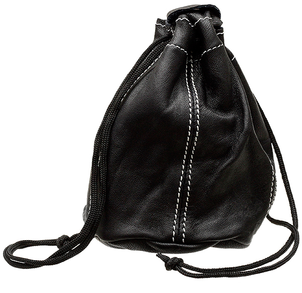 Stands Pouches Black Leather Drawstring Tobacco Pouch