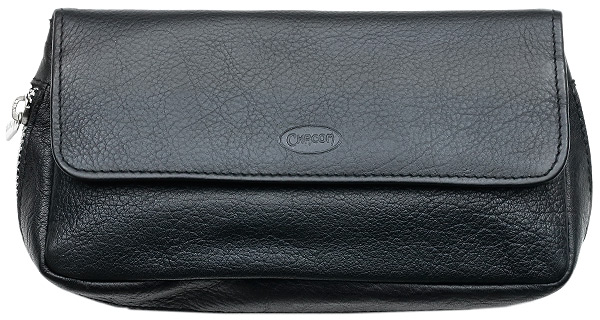 Pipe Accessories Chacom Black Leather 2 Pipe Bag with Pouch