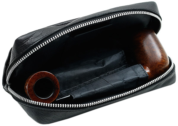 Pipe Accessories Chacom Black Leather 2 Pipe Bag with Pouch