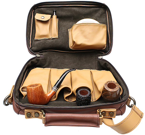 Stands & Pouches Claudio Albieri Italian Leather 4 Pipe Bag Tan/Chestnut