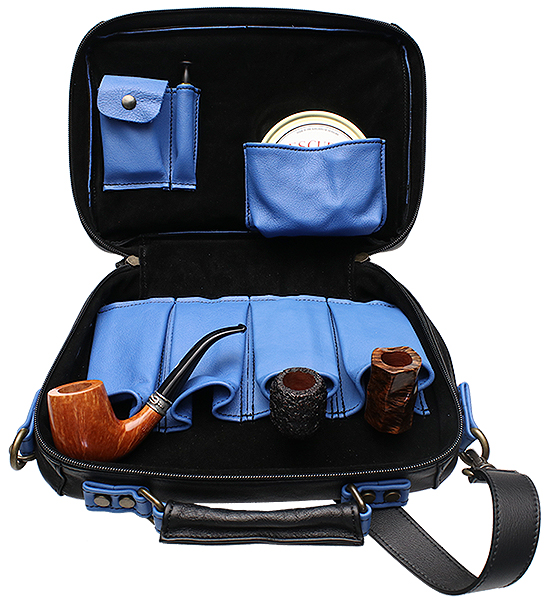 Stands & Pouches Claudio Albieri Italian Leather 4 Pipe Bag Black/Dark Blue