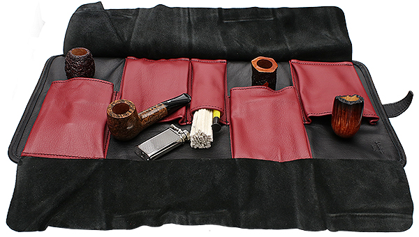 Pipe Accessories Claudio Albieri Italian Leather Elegance Rollup Black/Red