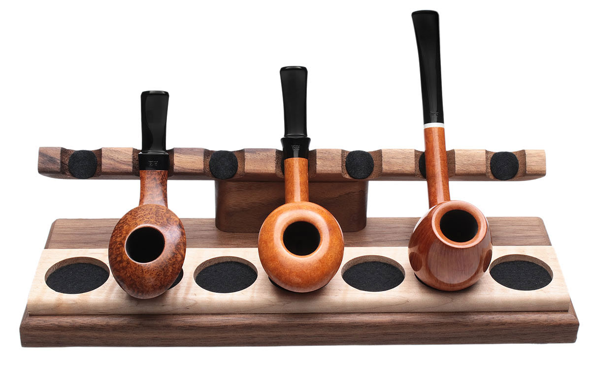 Stands & Pouches Neal Yarm 7 Pipe Stand - Tilt Head Walnut with Maple Burl Strip