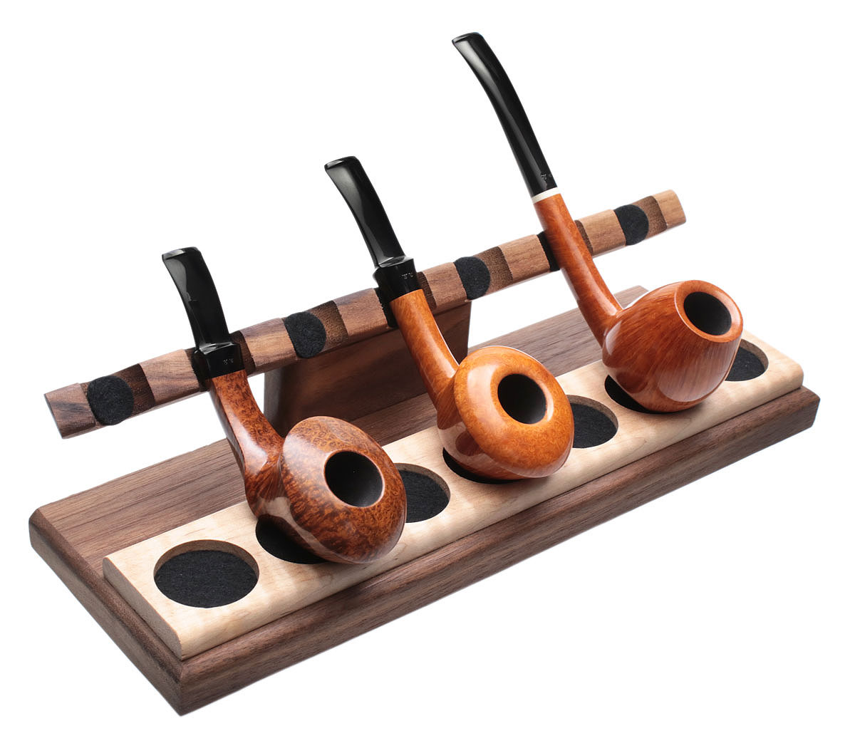 Stands & Pouches Neal Yarm 7 Pipe Stand - Tilt Head Walnut with Maple Burl Strip