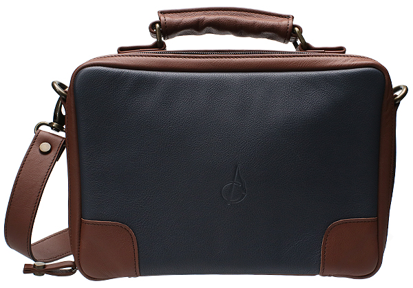 Pipe Accessories Claudio Albieri Italian Leather 4 Pipe Bag Dark Blue/Russet