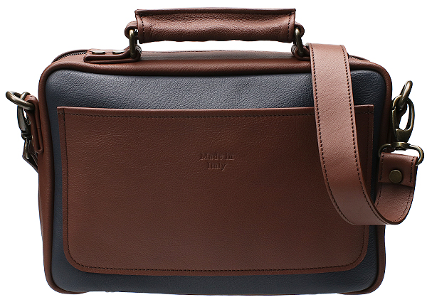 Pipe Accessories Claudio Albieri Italian Leather 4 Pipe Bag Dark Blue/Russet