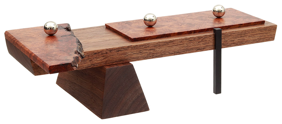 Scott Tinker Black Walnut, Amboyna Burl, Gaboon Ebony Cantilevered Tier 3 Pipe Stand