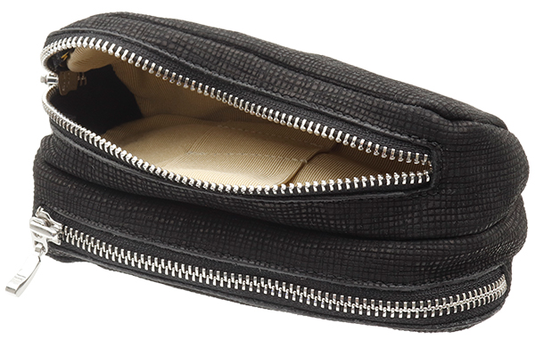 Stands & Pouches Savinelli Leather 2 Pipe and Tobacco Bag - Black Weave