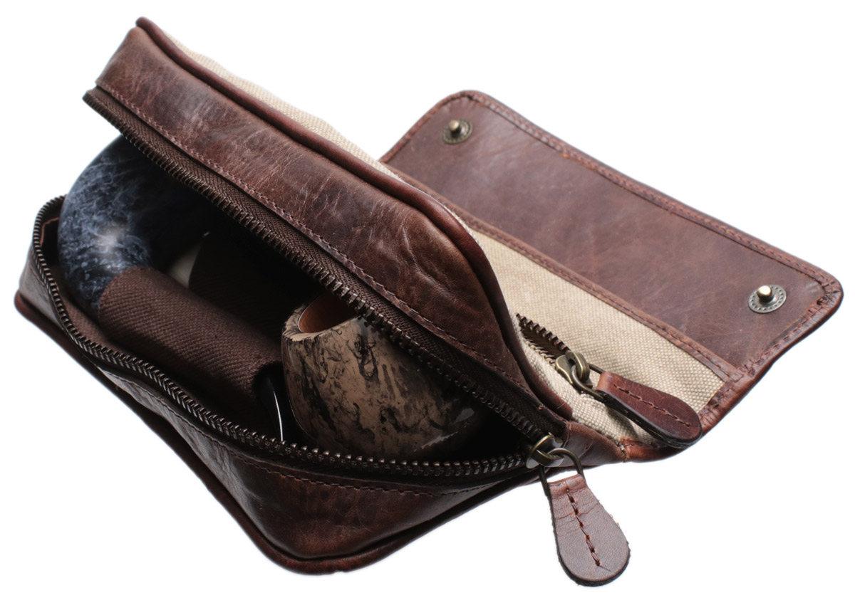 Stands & Pouches Chacom 2 Pipe Bag - Leather and Canvas