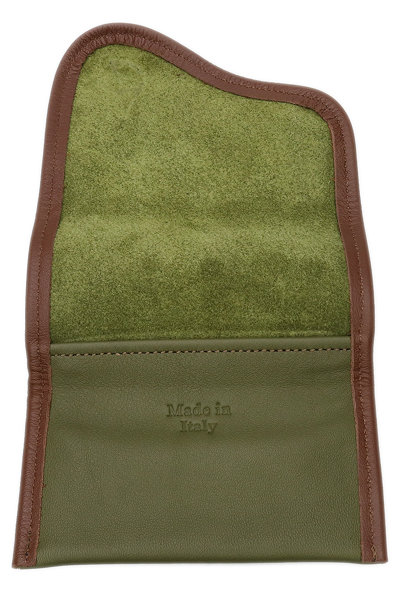 Stands & Pouches Claudio Albieri Italian Leather Roll Up Tobacco Pouch Olive/Chestnut