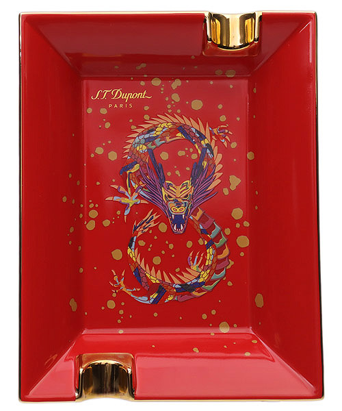 Ashtrays S.T. Dupont Cigar Ashtray - Dragon Burgundy/Gold