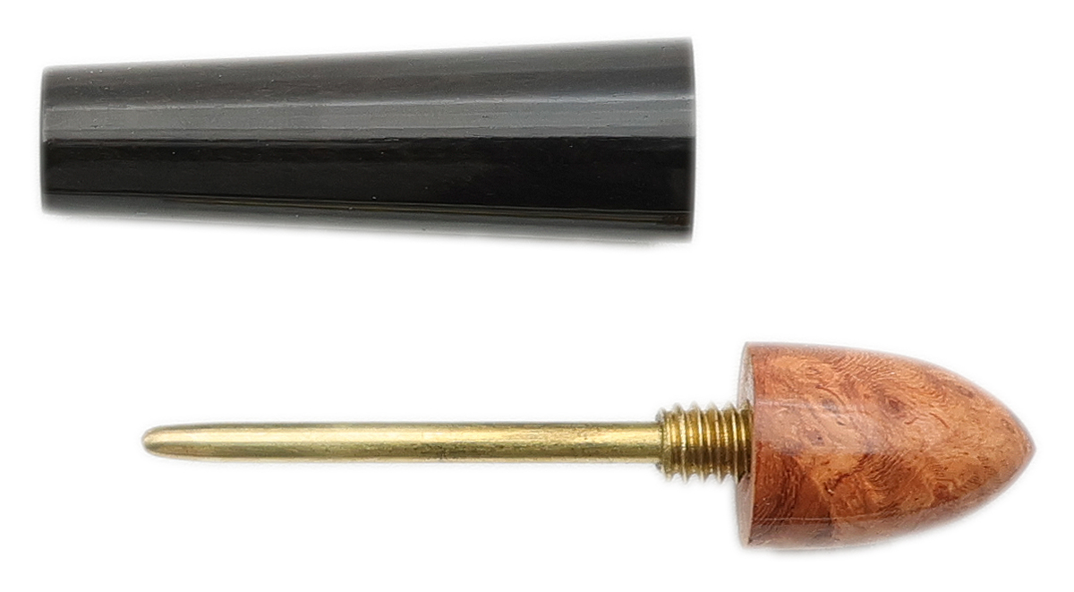 Tampers & Tools Scott Tinker Tamper - Zeppelin Gaboon Ebony and Amboyna Burl with Brass Pick