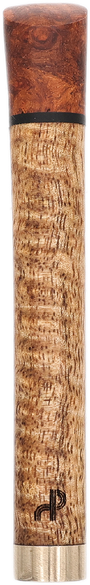 Tampers & Tools Bruno Nuttens Tamper - Curly White Teak with Brass, Gold Amboyna Burl, and Pick