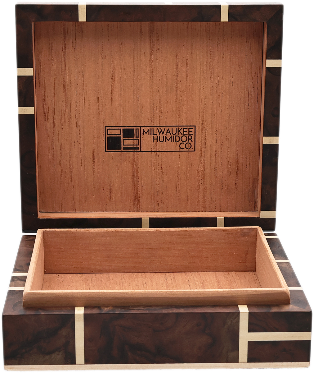 Humidors & Travel Cases Milwaukee Humidor Co. Dry Box with Walnut Burl and Holly