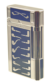 Lubinski Lighters Lubinski Blue/Silver Plate Enamel Pipe Lighter