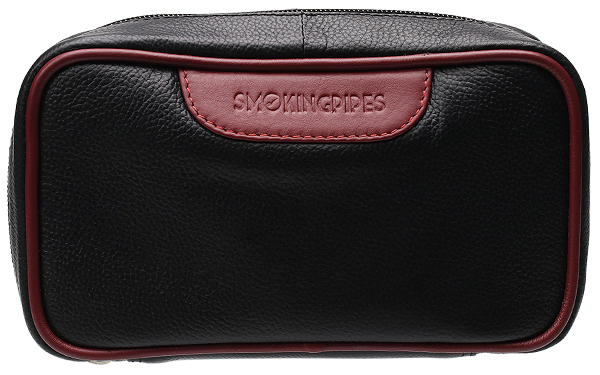 Smokingpipes Gear Smokingpipes.com Leather 2 Pipe Bag with Tobacco Pouch Black & Red