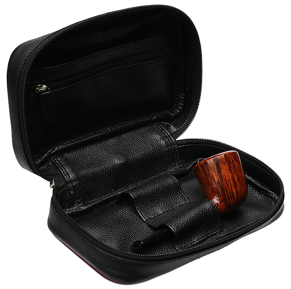 Smokingpipes Gear Smokingpipes.com Leather 2 Pipe Bag with Tobacco Pouch Black & Red