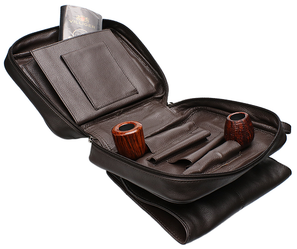 Smokingpipes Gear Smokingpipes.com Leather 4 Pipe Bag Dark Brown