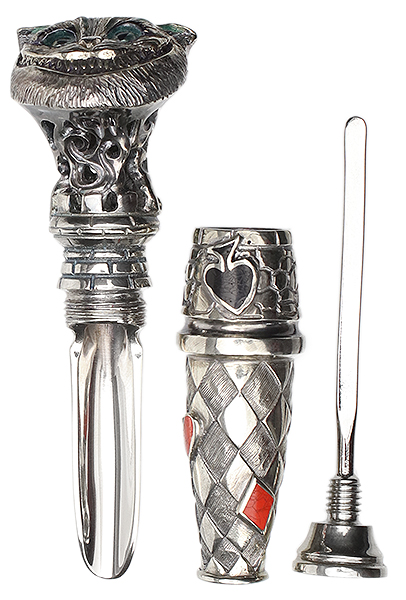 Pipe Supplies Glotov Cheshire Cat Electroplated Nickel Silver Tamper with Case