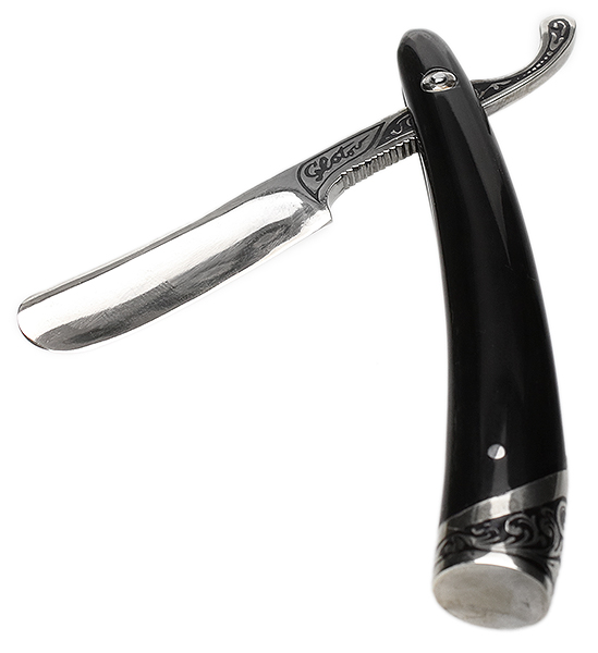 Pipe Supplies Glotov Straight Razor Electroplated Nickel Silver and Buffalo Horn Tamper with Case