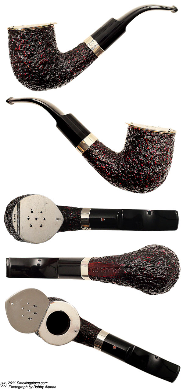 Ashton Pebble Grain Bent Billiard with Silver Wind Cap and Silver Band (LX)